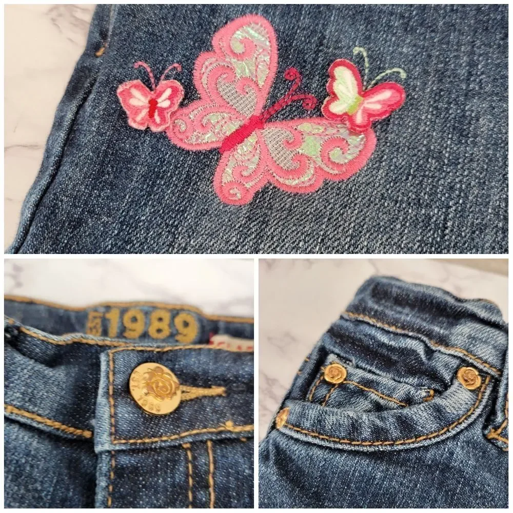 Old Navy + Children's Place Y2K Girls Denim Jeans with Embroidered Design Lot